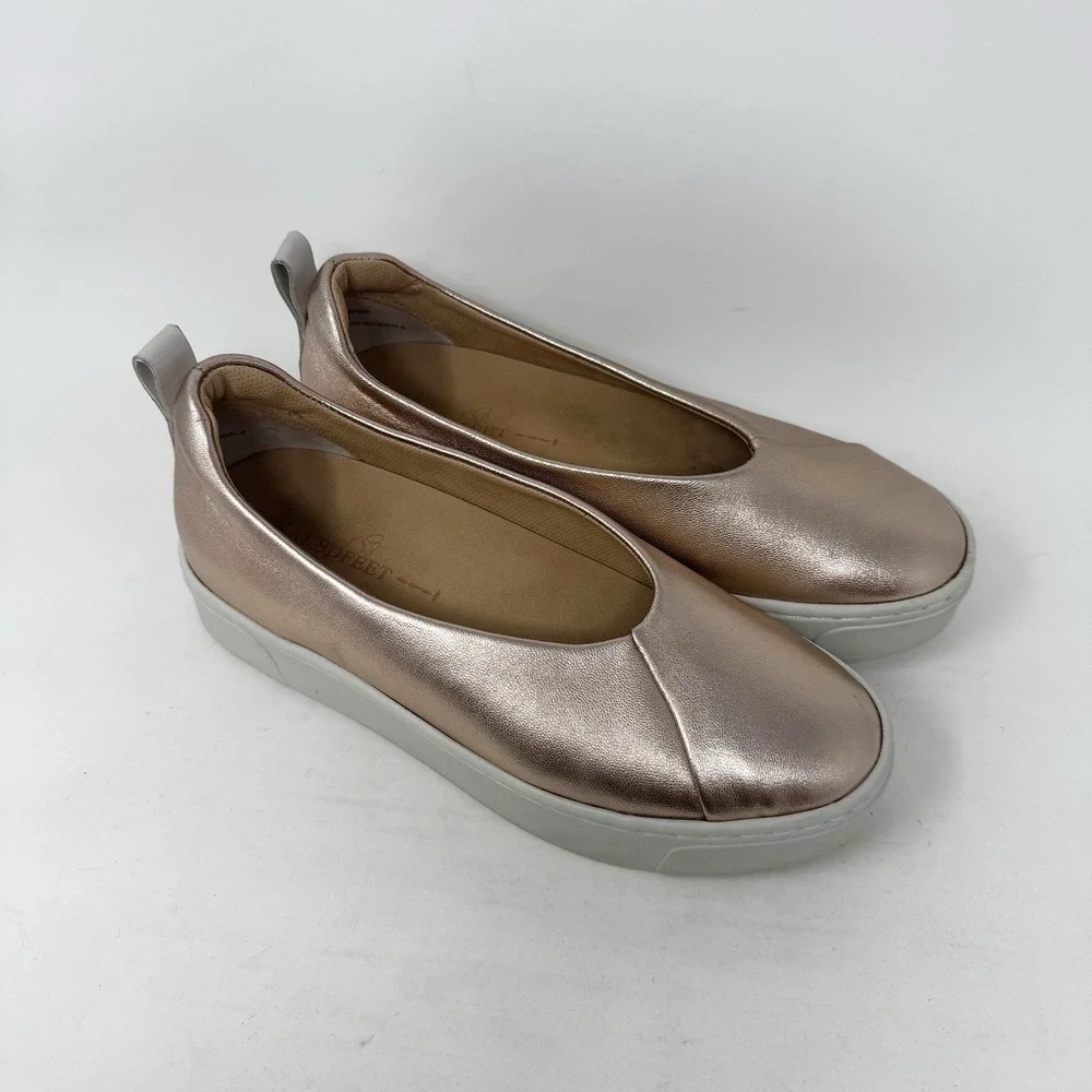 Naked Feet Regime Platform Lightweight Leather Womens‎ Shoes 6.5 Gold Metallic